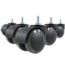 Cinq Roulettes noires 5x ROLO M10/50mm pour sols durs avec goujons filetés argentés de hjh OFFICE
