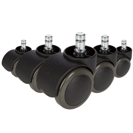 Cinq Roulettes noires 5x ROLO No-Noise 11mm/50mm pour sols durs avec goupilles métalliques de hjh OFFICE