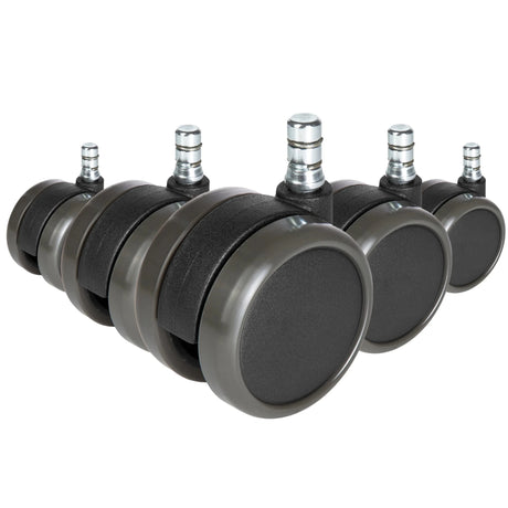 Cinq roulettes noires 5x ROLO No-Noise 11mm/65mm pour sols durs avec goupilles argentées de hjh OFFICE