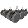 Cinq roulettes noires 5x ROLO No-Noise 11mm/75mm pour sols durs avec axes métalliques argentés de hjh OFFICE