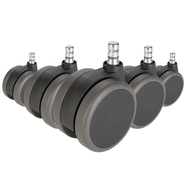 Cinq roulettes noires 5x ROLO No-Noise 11mm/75mm pour sols durs avec axes métalliques argentés de hjh OFFICE