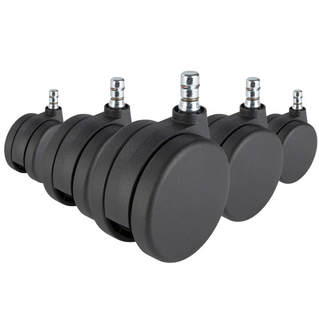 Cinq roulettes 5x ROLO No-Noise 11mm/75mm noires pour moquettes avec goupilles métalliques argentées de hjh OFFICE