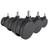 Cinq roulettes 5x ROLO No-Noise 11mm/75mm noires pour moquettes avec goupilles métalliques argentées de hjh OFFICE