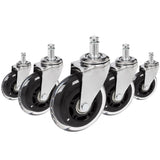 Cinq roulettes 5x ROLO SKATE CT 11mm/75mm en argent et transparent pour sols durs de hjh OFFICE
