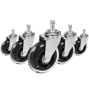 Cinq roulettes 5x ROLO SKATE CT 11mm/75mm en argent et transparent pour sols durs de hjh OFFICE