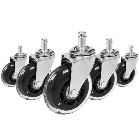 Cinq roulettes 5x ROLO SKATE CT 11mm/75mm en argent et transparent pour sols durs de hjh OFFICE