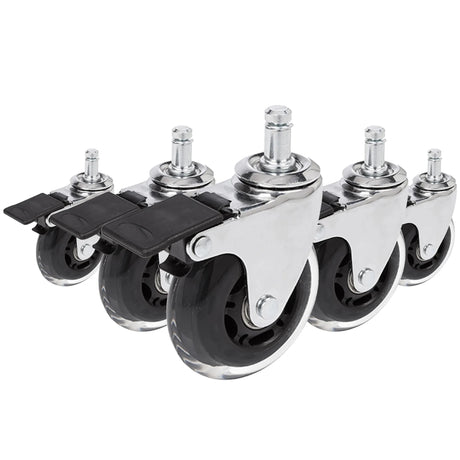 Roulettes 5x ROLO SKATE CT 11mm/75mm en argent et transparent avec frein pour sols durs de hjh OFFICE