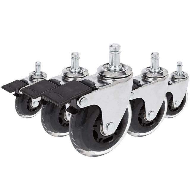 Roulettes 5x ROLO SKATE CT 11mm/75mm en argent et transparent avec frein pour sols durs de hjh OFFICE