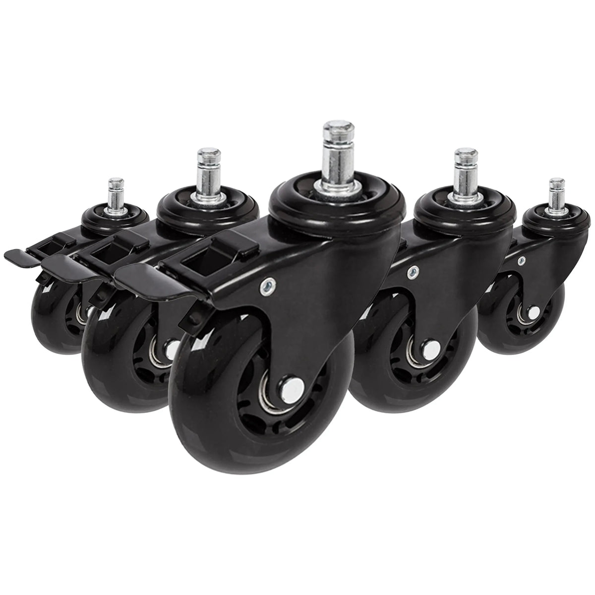 Cinq roulettes noires 5x ROLO SKATE S 11mm/75mm avec freins pour sols durs de hjh OFFICE
