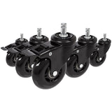 Cinq roulettes noires 5x ROLO SKATE S 11mm/75mm avec freins pour sols durs de hjh OFFICE