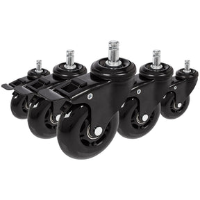 Cinq roulettes noires 5x ROLO SKATE S 11mm/75mm avec freins pour sols durs de hjh OFFICE