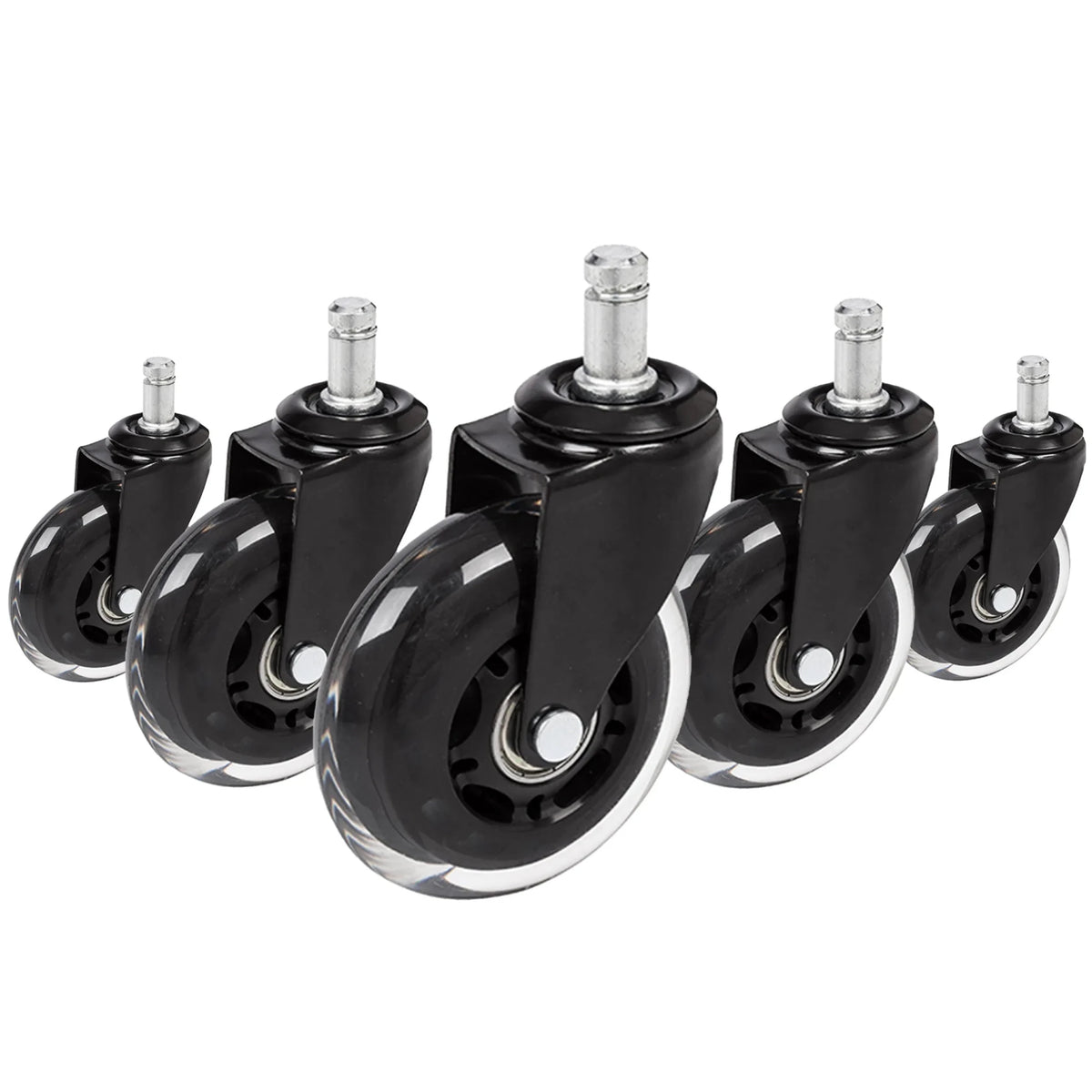 Cinq Roulettes 5x ROLO SKATE ST 11mm/75mm en noir et transparent pour sols durs de hjh OFFICE