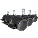 Cinq roulettes noires 5x ROLO STOP 10mm/50mm pour sols durs avec goupilles métalliques argentées de hjh OFFICE