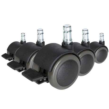Cinq roulettes noires 5x ROLO STOP 10mm/50mm pour sols durs avec goupilles métalliques argentées de hjh OFFICE