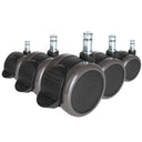 Cinq roulettes noires 5x ROLO STOP 10mm/65mm pour sols durs avec goujons argentés de hjh OFFICE