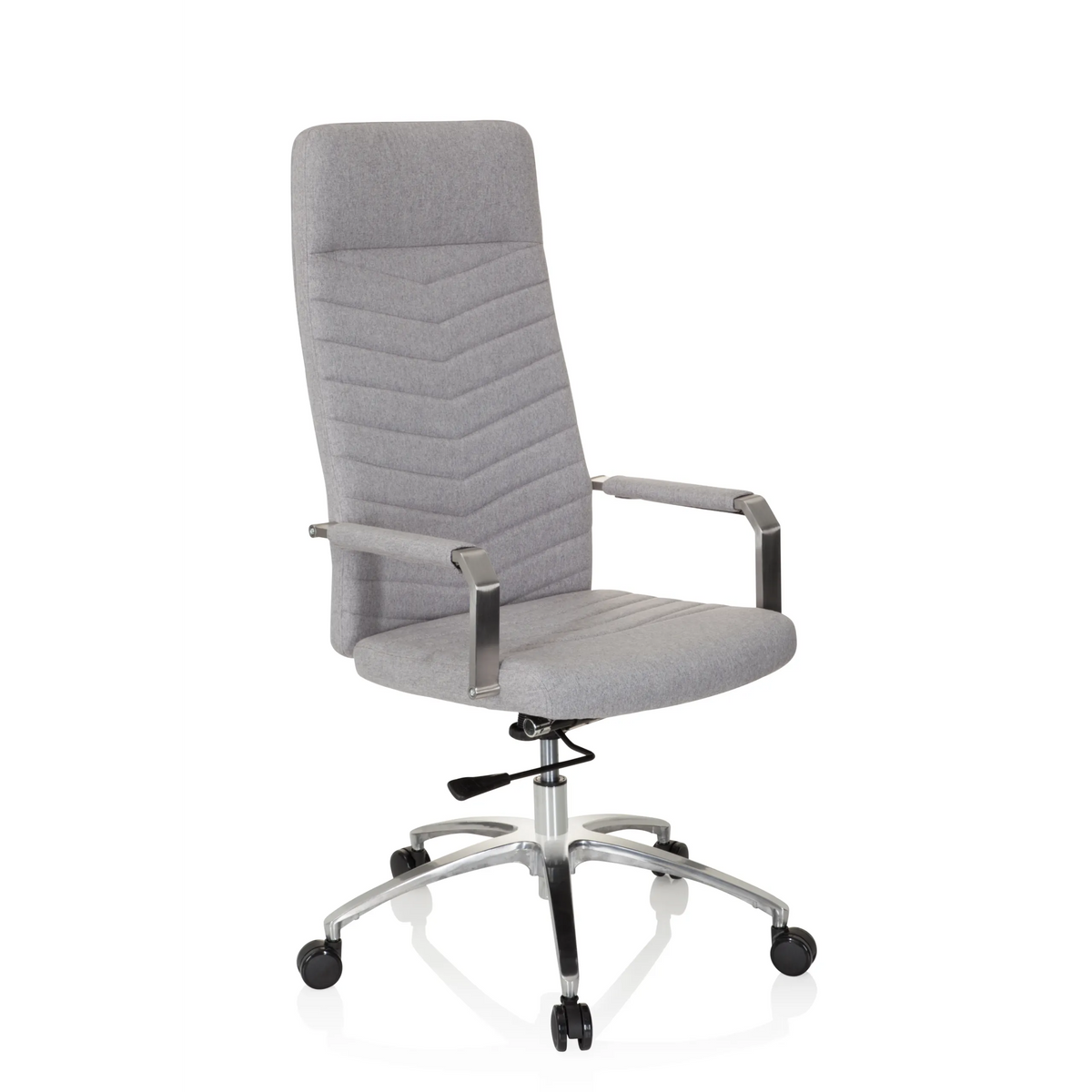 Siège de bureau à domicile SARANTO PLUS gris clair avec accoudoirs et piètement à cinq roulettes de hjh OFFICE – vue à 360° (vue de trois quarts avant 40°)
