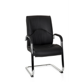 Chaises cantilever SOVRANO V noire avec accoudoirs et piètement luge chromé de hjh OFFICE – vue à 360° (vue de face 20°)