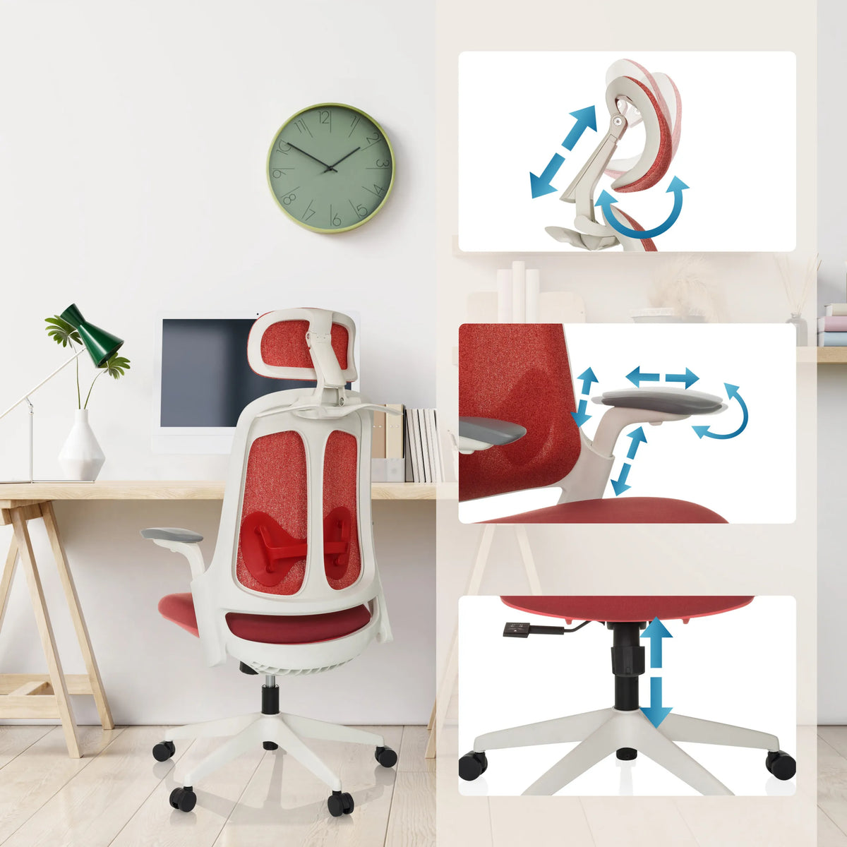 Réglages de l'appui-tête, des accoudoirs et de la hauteur du siège du Siège de bureau de qualité professionnelle ARCEO WF de hjh OFFICE