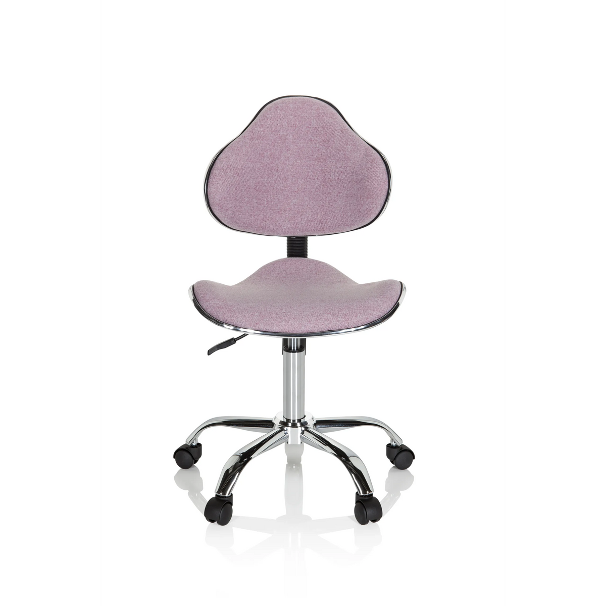 Chaise pivotante pour des enfants KIDDY GTI-3 rose avec piètement brillant et cinq roulettes de hjh OFFICE – vue à 360° (vue de face 0°)