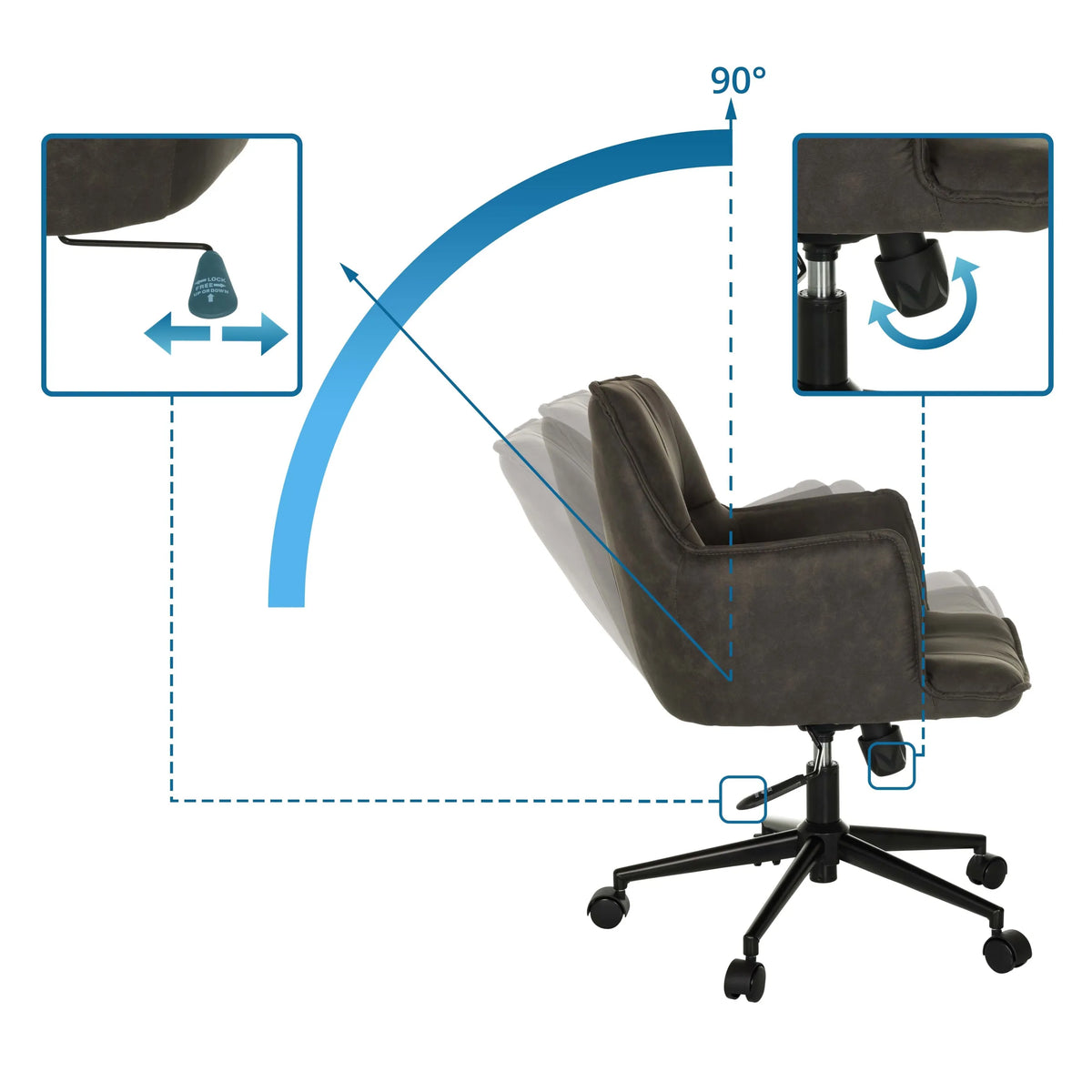 Mécanismes de réglage et angle d'inclinaison du siège de bureau à domicile SOLAO LIFE de hjh LIVING