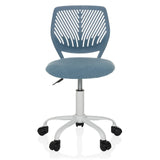 Chaise pivotante pour des enfants KID QW bleue avec dossier perforé et base blanche à cinq roulettes de hjh OFFICE – vue à 360° (vue de face 0°)