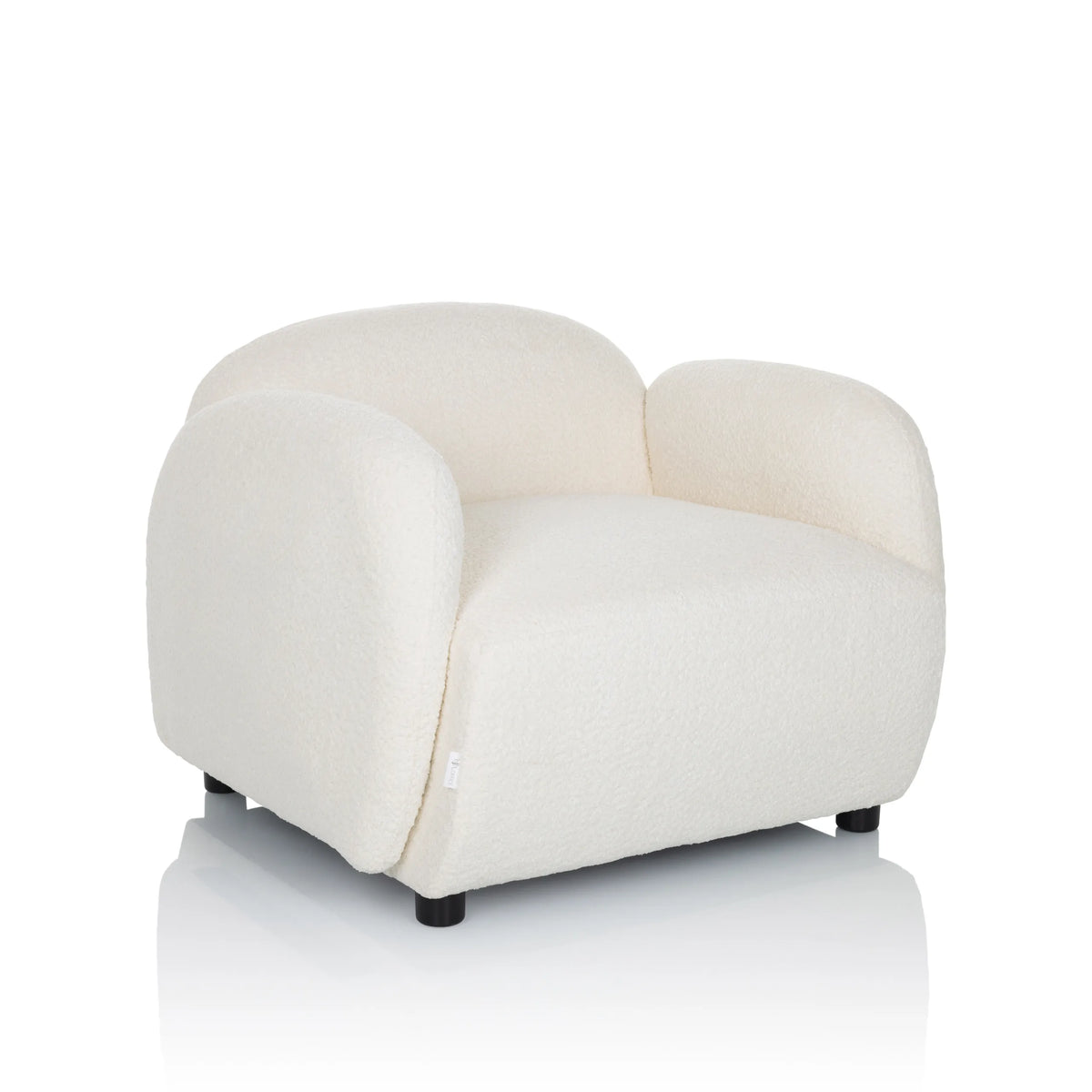 Fauteuil de salon VERDUNA blanc avec revêtement en tissu structuré et pieds noirs courts de hjh LIVING – vue à 360° (vue de trois quarts avant 30°)