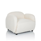 Fauteuil de salon VERDUNA blanc avec revêtement en tissu structuré et pieds noirs courts de hjh LIVING – vue à 360° (vue de trois quarts avant 30°)