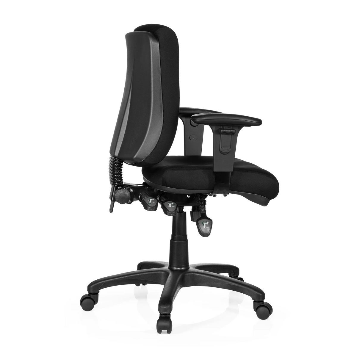 Siège de bureau de qualité professionnelle ZENIT BASE noir avec accoudoirs et pied à cinq roulettes de hjh OFFICE – vue à 360° (vue de profil 100°)