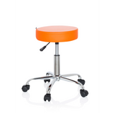 Tabouret pivotant orange OPERATOR II avec vérin à gaz et base à cinq roulettes de hjh OFFICE – vue à 360° (vue de face 20°)