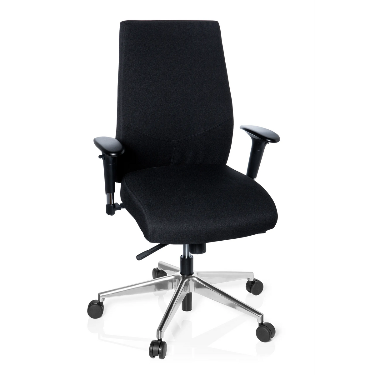 Siège de bureau de qualité professionnelle PRO-TEC 250 noir avec accoudoirs et pied à cinq roulettes de hjh OFFICE – vue à 360° (vue de face 20°)
