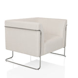 Fauteuil de salon Curacao Cord blanc avec revêtement côtelé et structure chromée de hjh LIVING – vue à 360° (vue de trois quarts avant 45°)