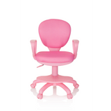 Chaise pivotante pour des enfants KID COLOUR rose avec accoudoirs et base à cinq roulettes de hjh OFFICE – vue à 360° (vue de face 0°)