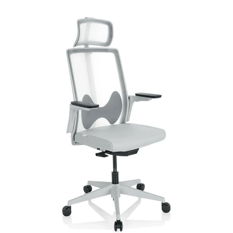Siège de bureau de qualité professionnelle ARCEO W gris avec dossier en maille, appui-tête et accoudoirs de hjh OFFICE