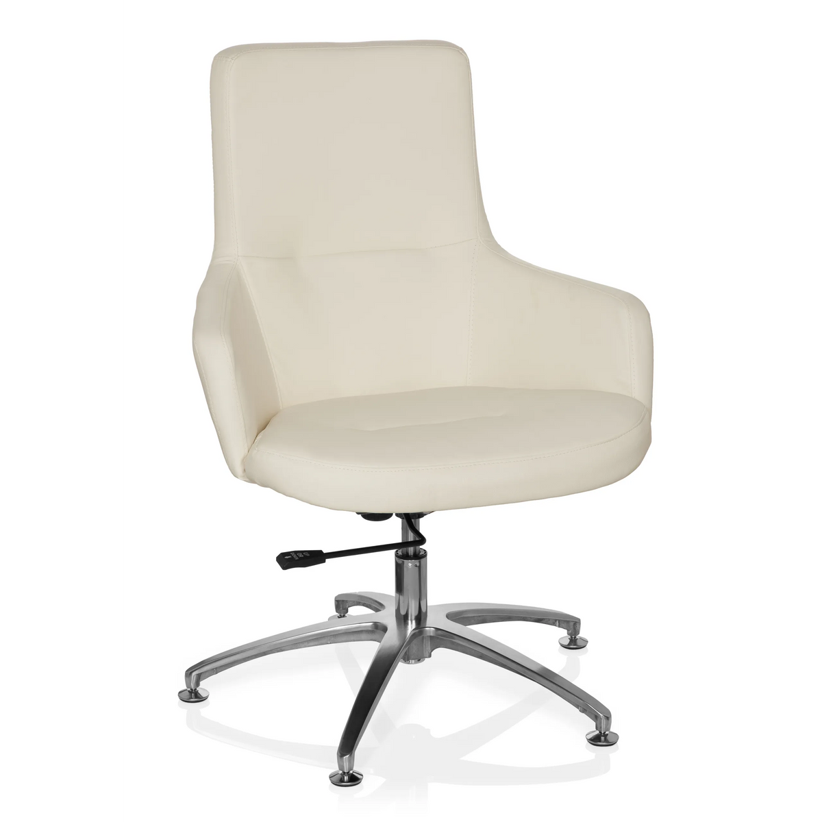 Fauteuil de salon SHAKE 300 blanc crème avec pied en étoile brillant et cinq roulettes de hjh OFFICE – vue à 360° (vue de face 20°)