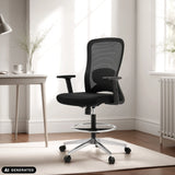 Chaise de travail Top Work 44 noire avec dossier en maille et repose-pieds de hjh OFFICE (image générée par IA)