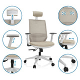 Fonctions réglables du Siège de bureau de qualité professionnelle PROFONDO PRO W en beige avec appui-tête et roulettes de hjh OFFICE