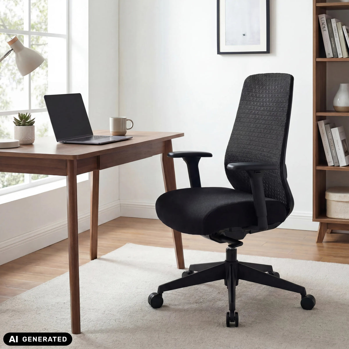 Siège de bureau de qualité professionnelle Verviq noir avec dossier en maille et accoudoirs à un bureau de hjh OFFICE (image générée par IA)