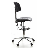 Chaise de comptoir noire TOP WORK 23 avec repose-pieds et piètement à cinq roulettes de hjh OFFICE – vue à 360° (vue de profil 80°)