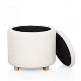 Tabouret rembourré blanc Storiano S avec rangement ouvert et pieds en bois de hjh LIVING