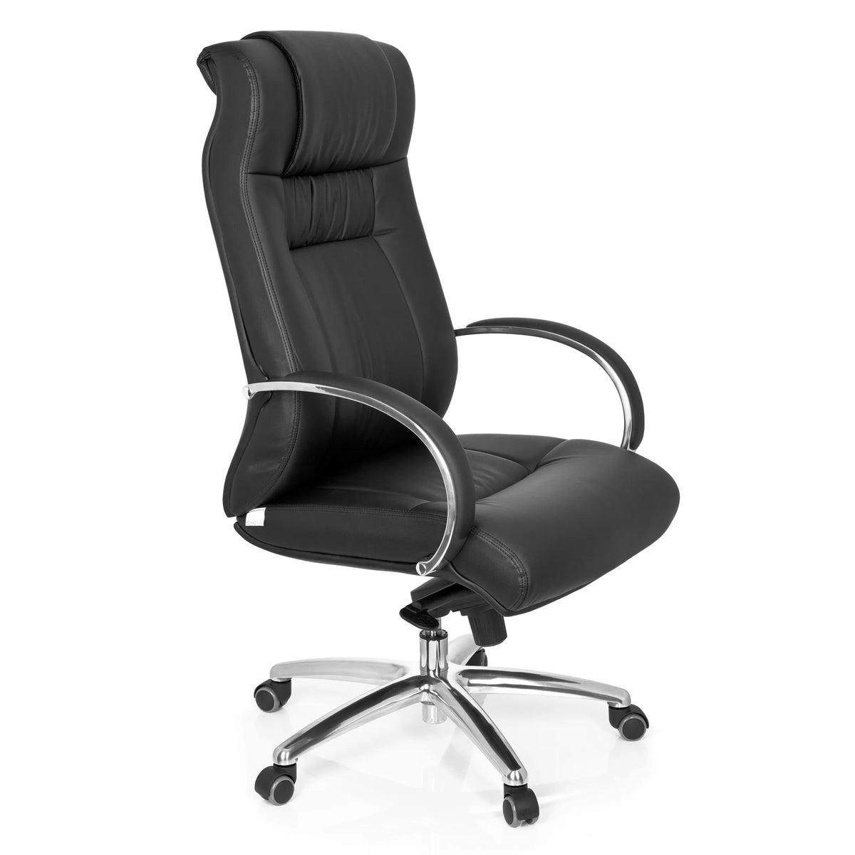 Siège pivotant XXL G 600 noir avec accoudoirs et base à cinq roulettes de hjh OFFICE – vue à 360° (vue de trois quarts avant 60°)