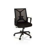 Siège de bureau à domicile ENCO noir avec dossier en maille et base à cinq roulettes de hjh OFFICE – vue à 360° (vue de face 20°)