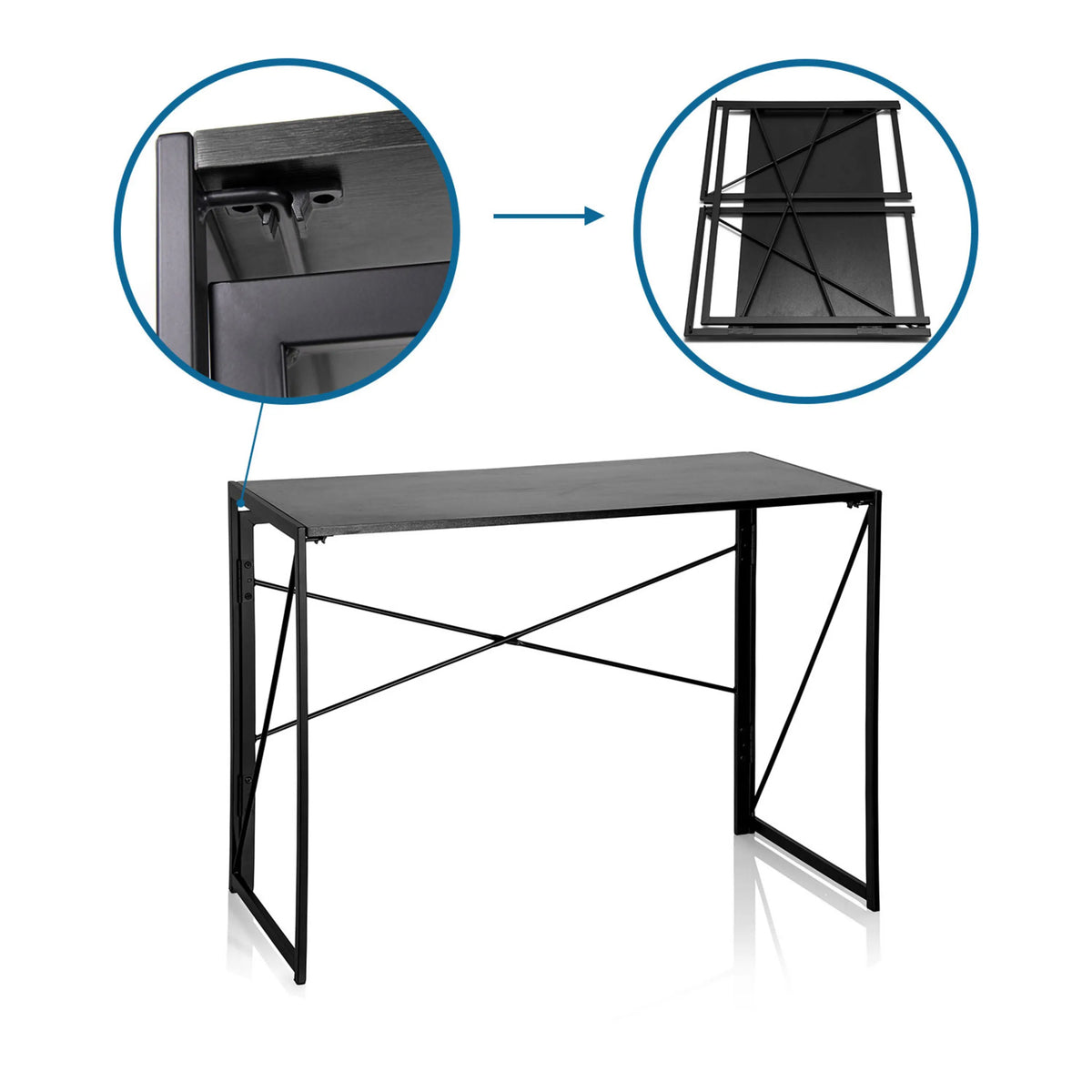 Mécanisme de pliage et vue pliée du Bureau pliant EASY UP MULTI de hjh OFFICE