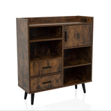 Commode marron MYRDAL avec niches ouvertes, deux tiroirs et pieds noirs de hjh LIVING – vue à 360° (vue de trois quarts avant 30°)