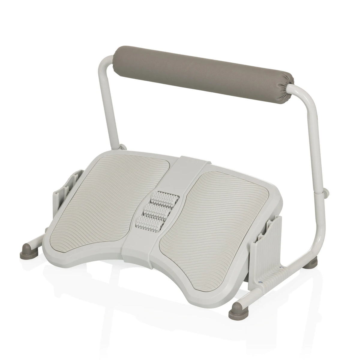 Repose-pieds PODI FMW gris clair avec surface texturée et un support rembourré de hjh OFFICE – vue à 360° (vue de trois quarts avant 45°)