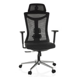 Siège de bureau de qualité professionnelle KAMIAK noir avec dossier en maille et base à cinq roulettes de hjh OFFICE – vue à 360° (vue de face 15°)