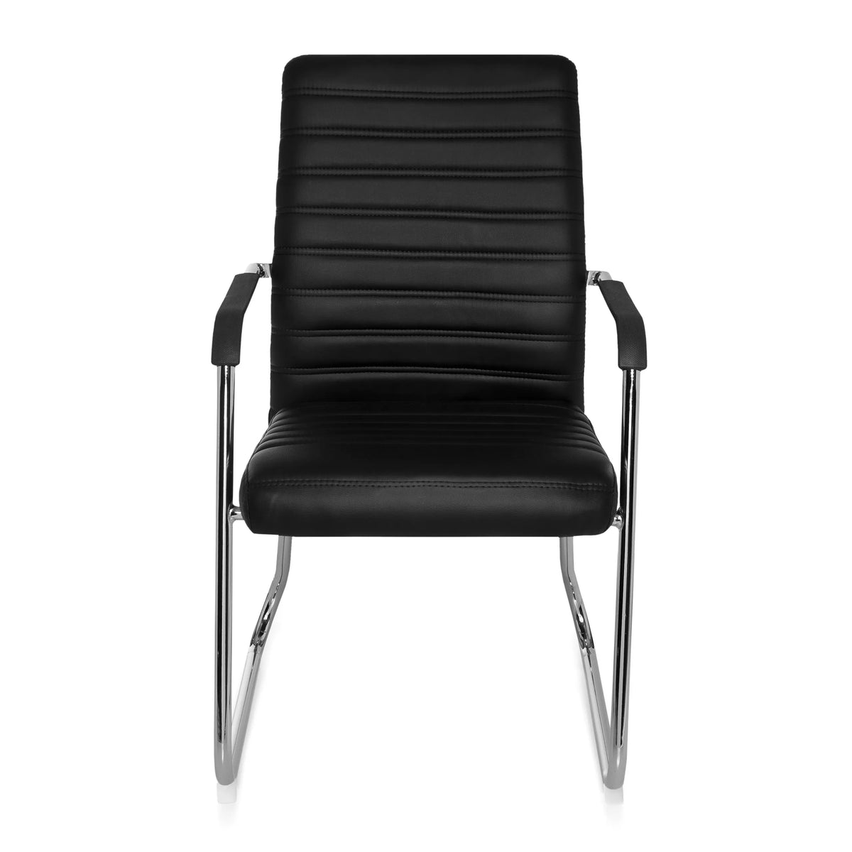 Siège visiteur noir STEEL V avec surpiqûres transversales et piètement luge de hjh OFFICE – vue à 360° (vue de face 0°)