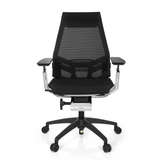 Siège de bureau professionnel GENIDIA SMART WHITE CM noir, dossier maille et base à 5 roulettes de hjh OFFICE – vue à 360° (vue de face 0°)