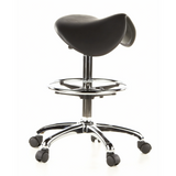 Tabouret de selle TOP WORK 13 noir avec repose-pieds et base à cinq roulettes de hjh OFFICE – vue à 360° (vue de trois quarts avant 60°)