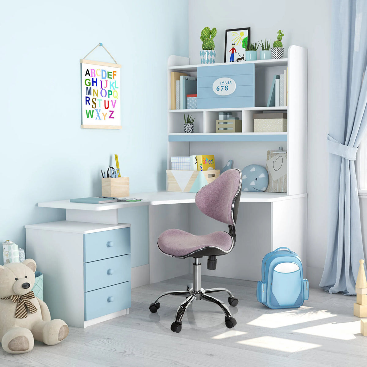 Chaise pivotante pour des enfants KIDDY GTI-3 rose avec pied en étoile et rembourrage à un bureau de hjh OFFICE