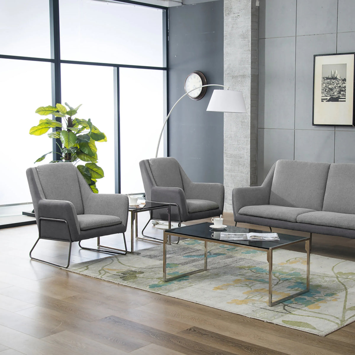Fauteuil rembourré LAGUN gris clair avec piètement gris foncé de hjh OFFICE